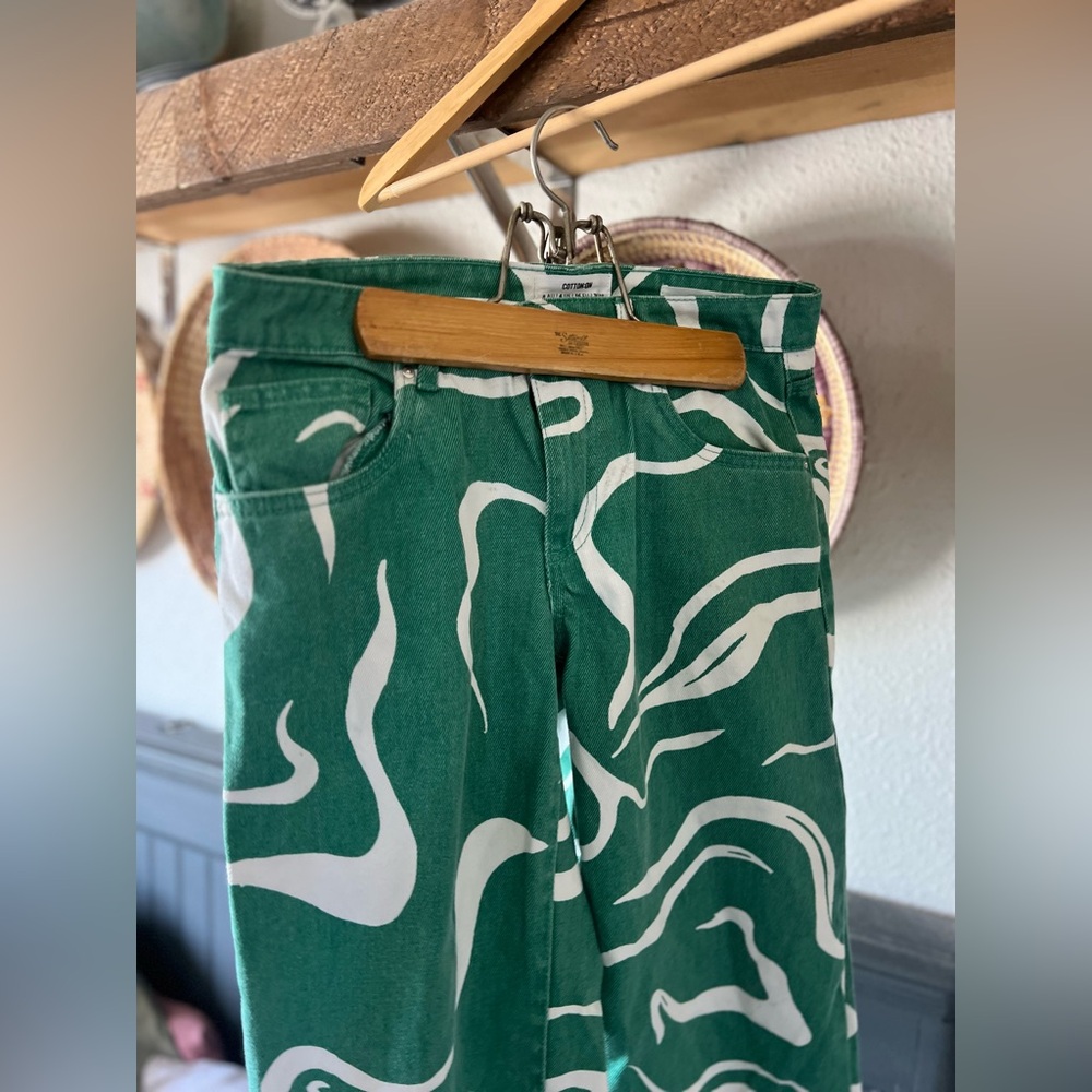 Cotton On Low Rise Green and White Swirl Straight Jeans sz4 - Picture 8 of 13